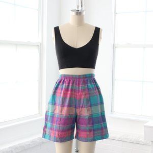 80s Plaid High Rise Cotton Shorts